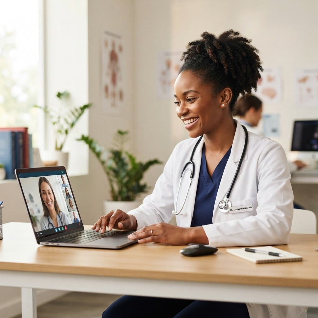 Médecin en téléconsultation sur un ordinateur portable