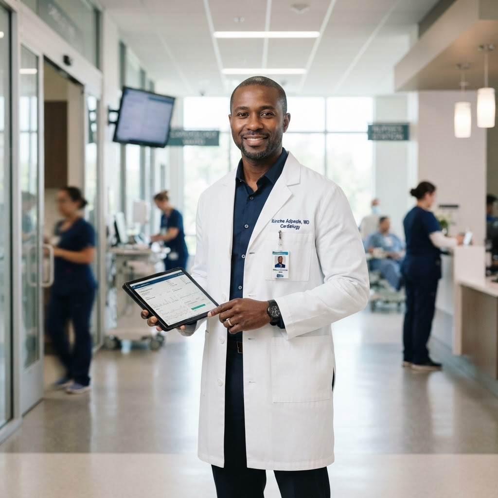 Médecin partenaire de Med Consult avec une tablette